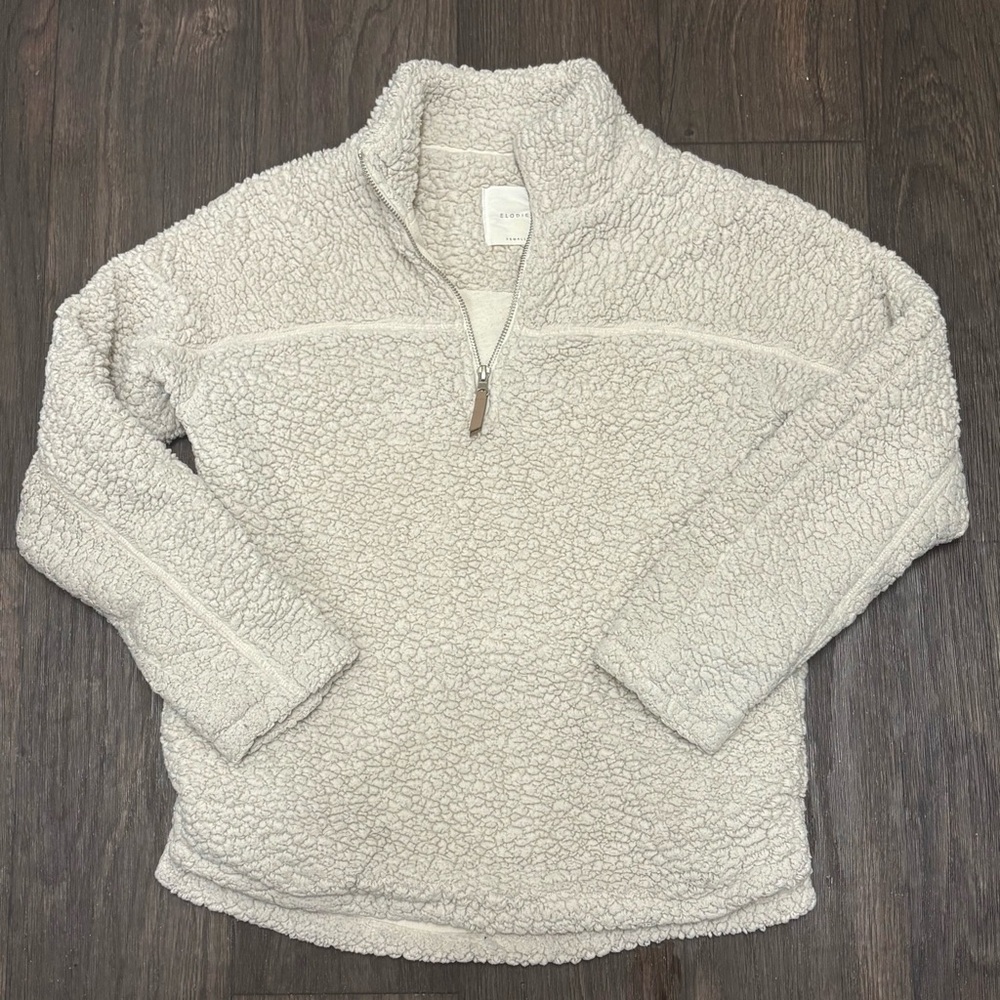 Elodie Cream Sherpa Quarter Zip Pullover XS Cozy Fleece Neutral